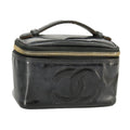 CHANEL Vanity Hand Bag Patent leather Black Gold CC 102205