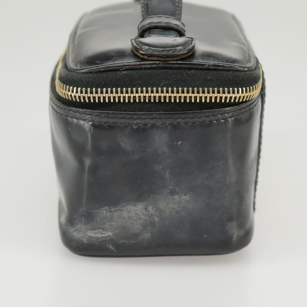 CHANEL Vanity Hand Bag Patent leather Black Gold CC 102205