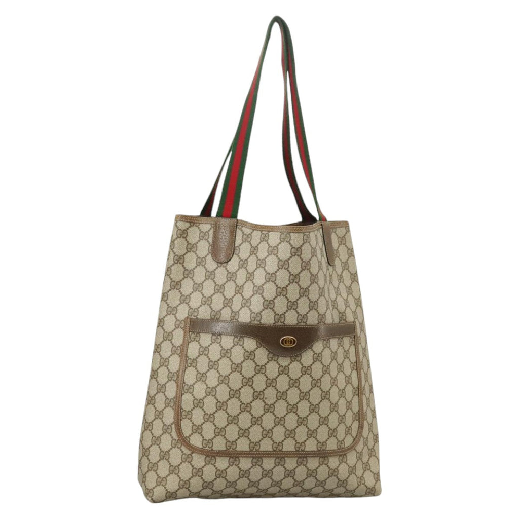GUCCI GG Supreme Web Sherry Line Tote Bag PVC Beige Red 39 02 003 102265