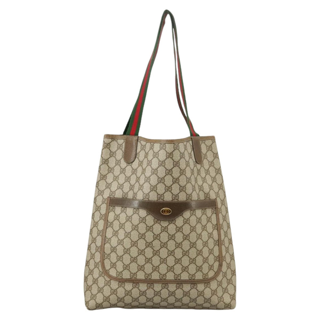 GUCCI GG Supreme Web Sherry Line Tote Bag PVC Beige Red 39 02 003 102265