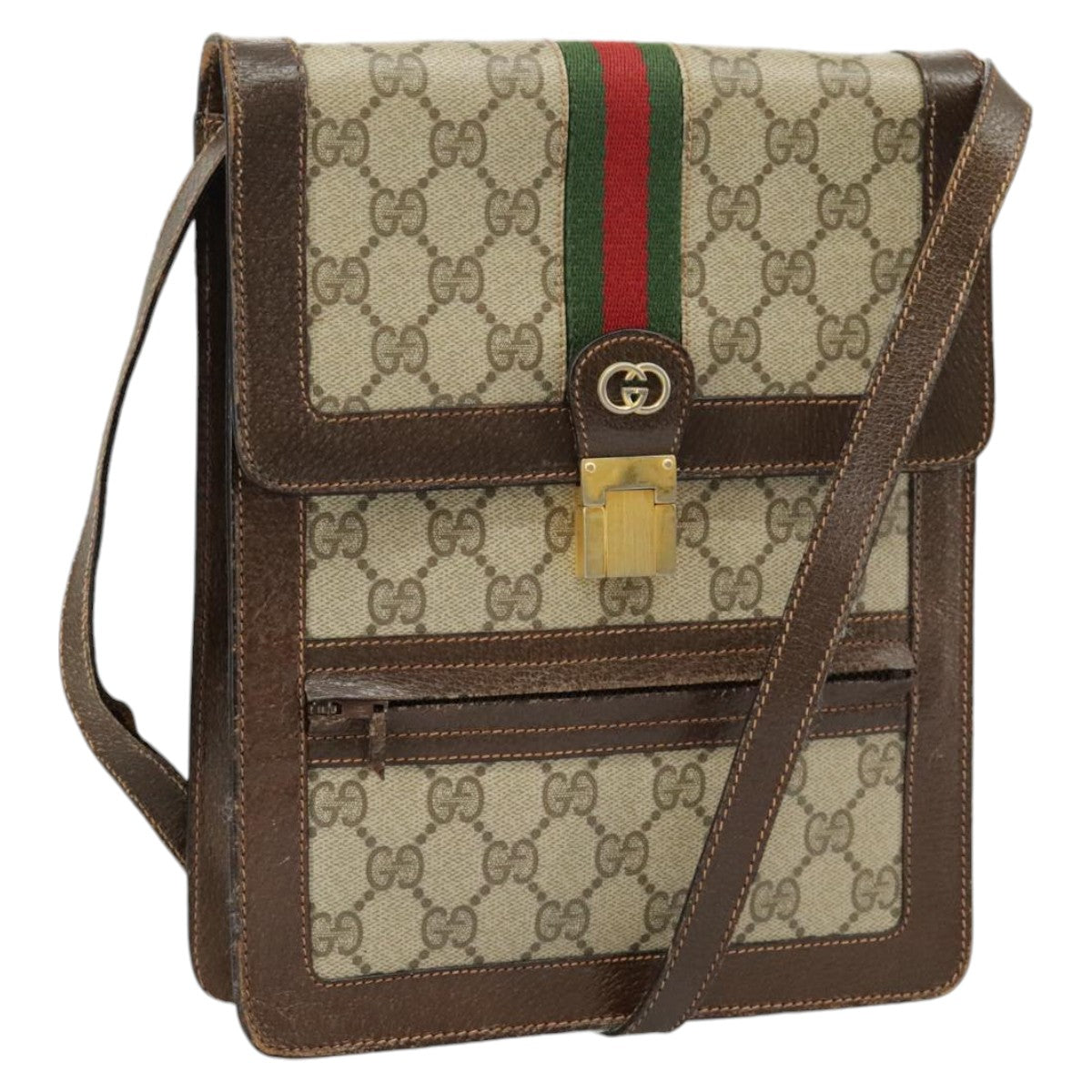 GUCCI GG Supreme Web Sherry Line Shoulder Bag PVC Beige Red Green 102274