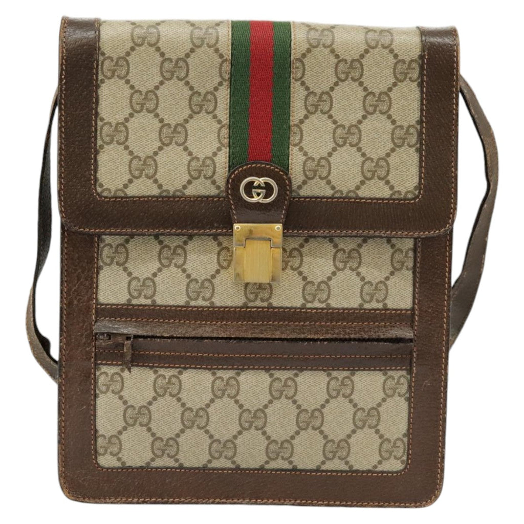 GUCCI GG Supreme Web Sherry Line Shoulder Bag PVC Beige Red Green 102274