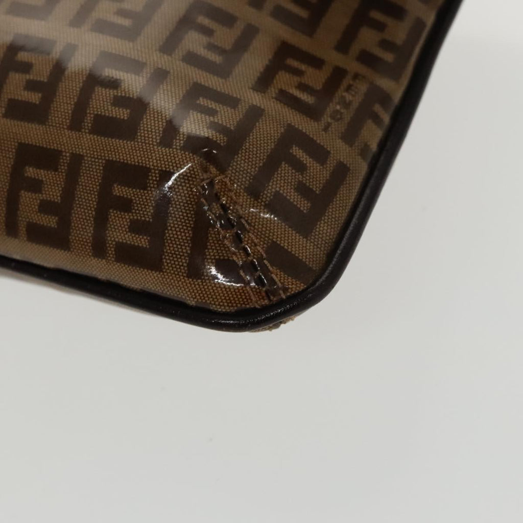 FENDI Zucchino Canvas Shoulder Bag Enamel Brown Gold 102279