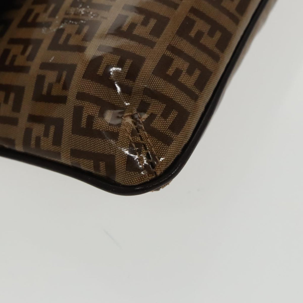 FENDI Zucchino Canvas Shoulder Bag Enamel Brown Gold 102279