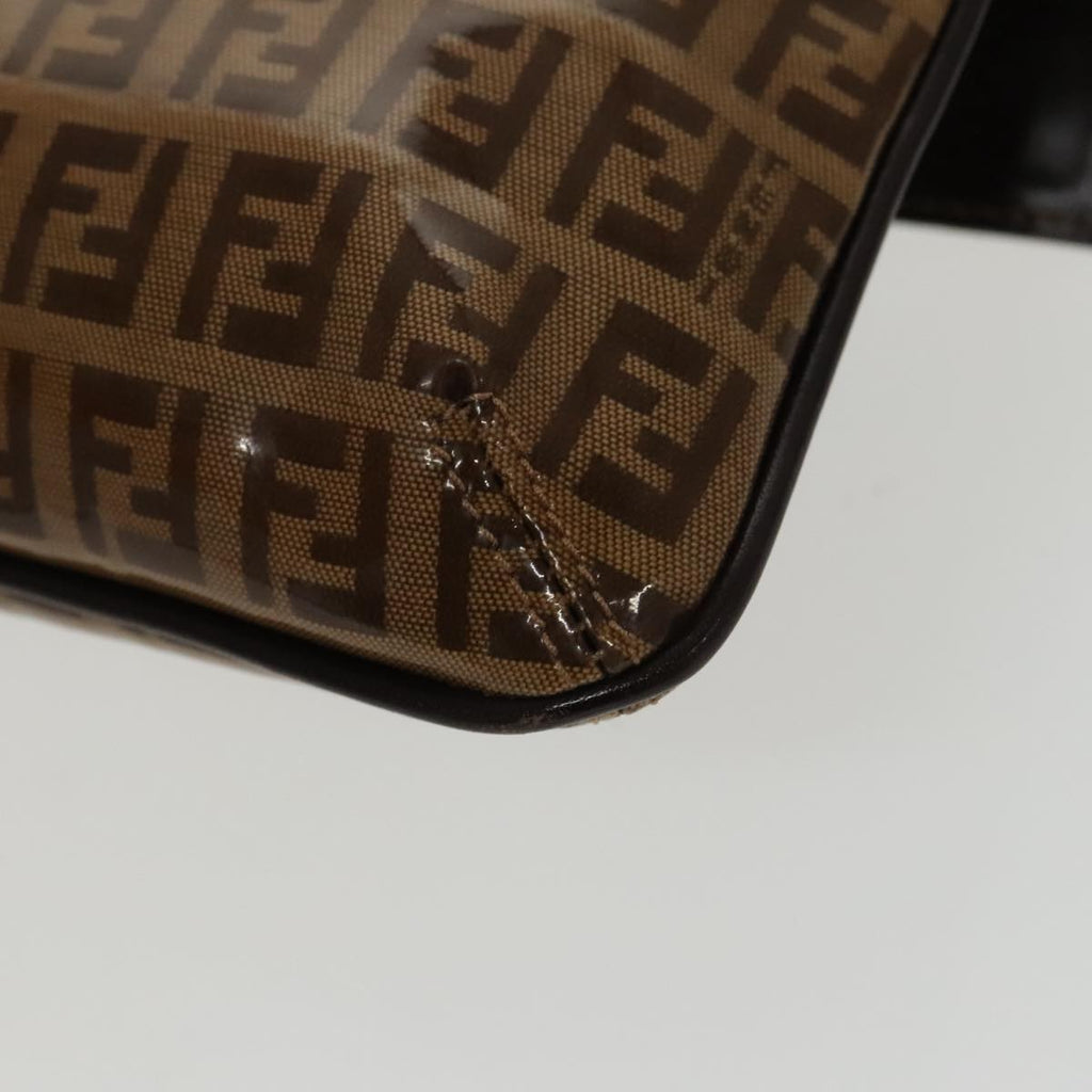 FENDI Zucchino Canvas Shoulder Bag Enamel Brown Gold 102279