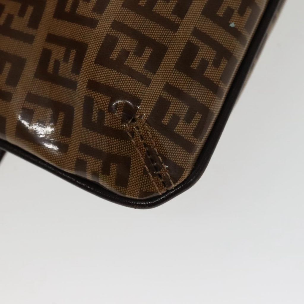 FENDI Zucchino Canvas Shoulder Bag Enamel Brown Gold 102279