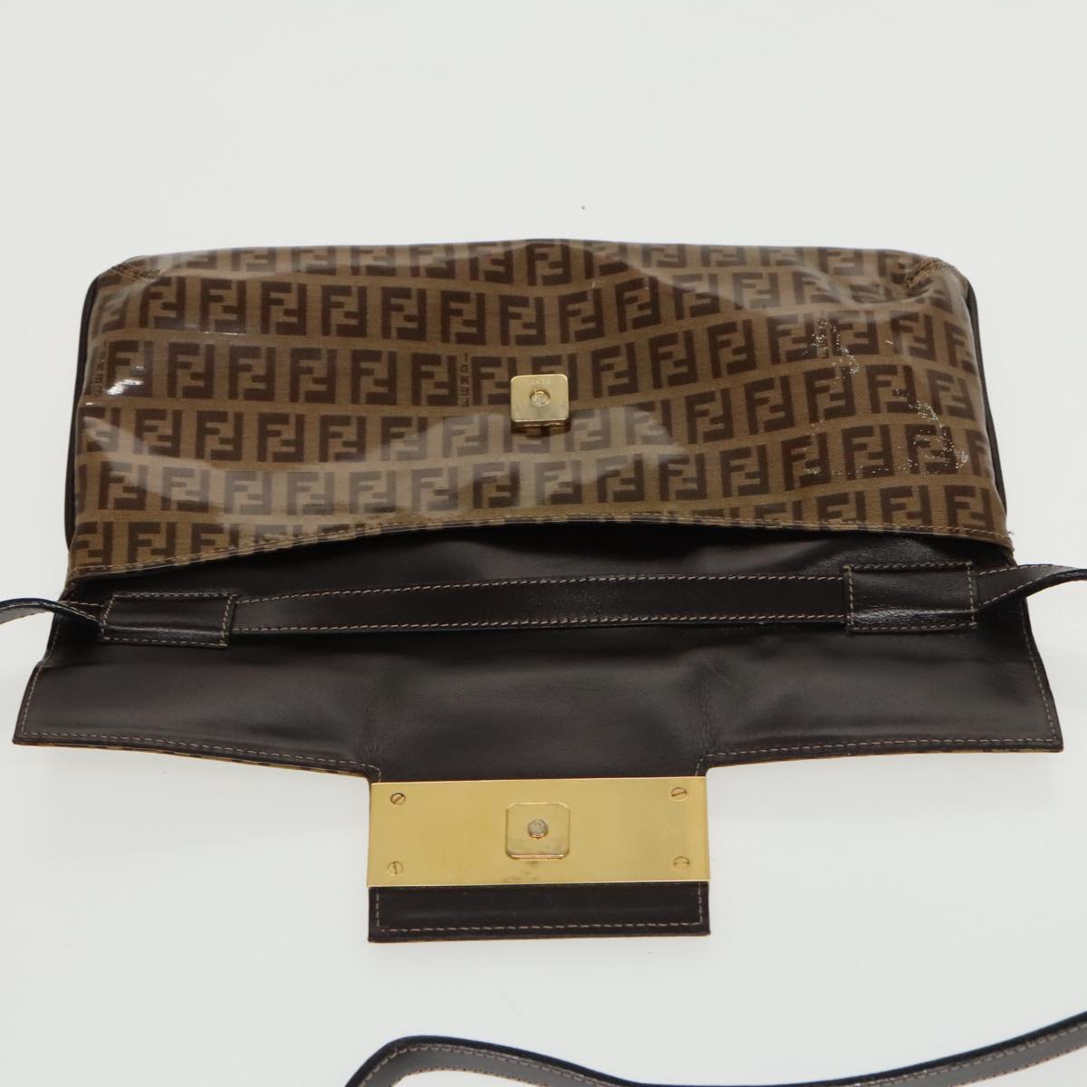 FENDI Zucchino Canvas Shoulder Bag Enamel Brown Gold 102279