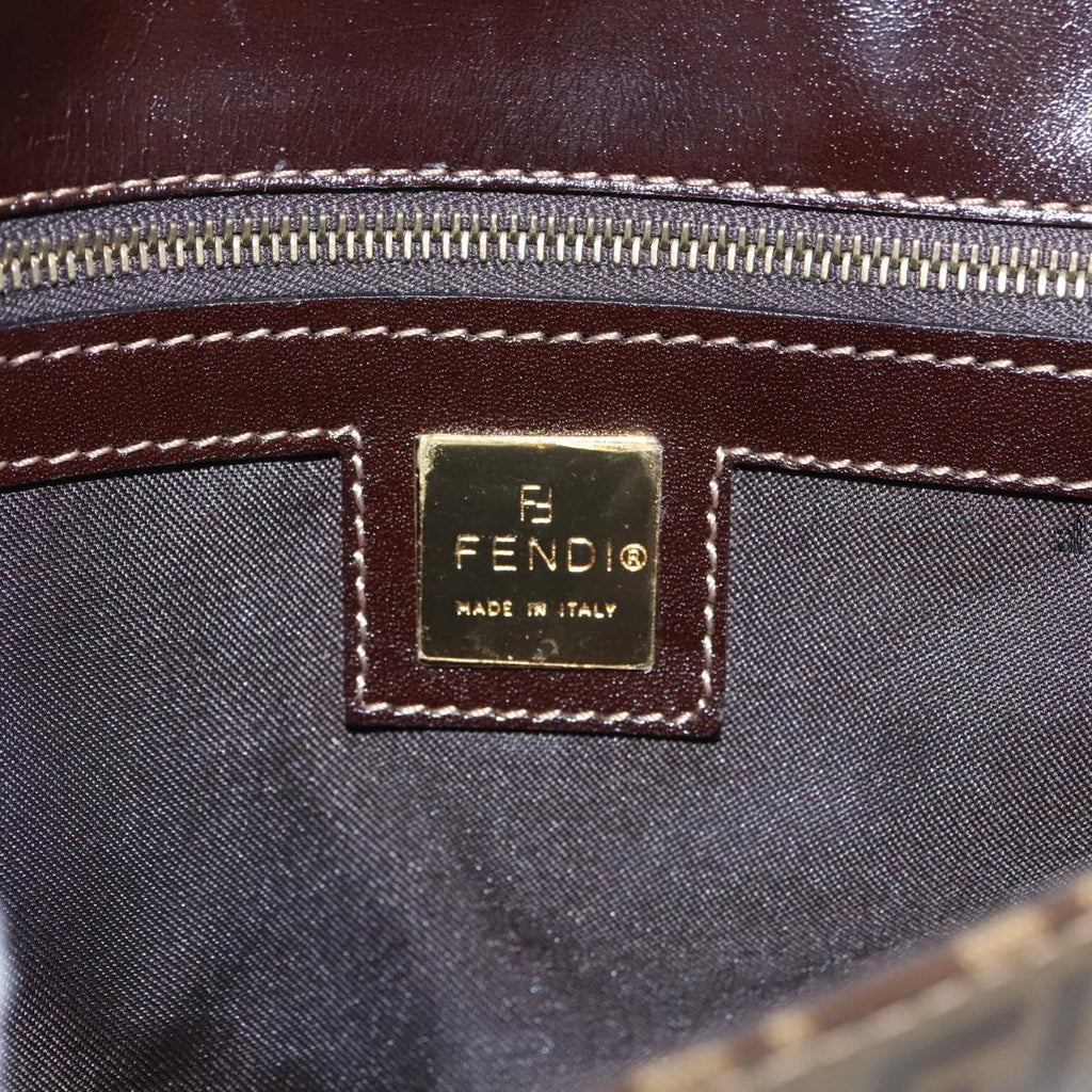 FENDI Zucchino Canvas Shoulder Bag Enamel Brown Gold 102279