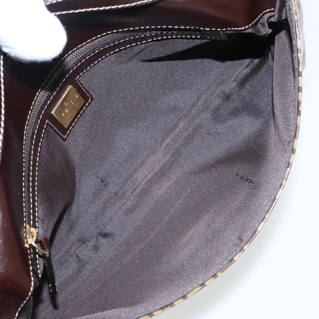 FENDI Zucchino Canvas Shoulder Bag Enamel Brown Gold 102279