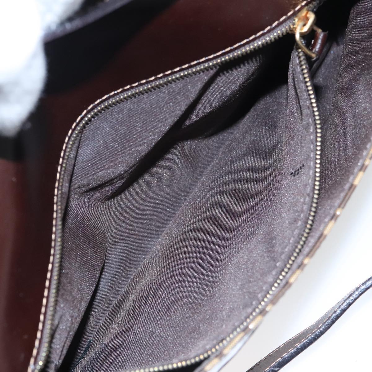 FENDI Zucchino Canvas Shoulder Bag Enamel Brown Gold 102279