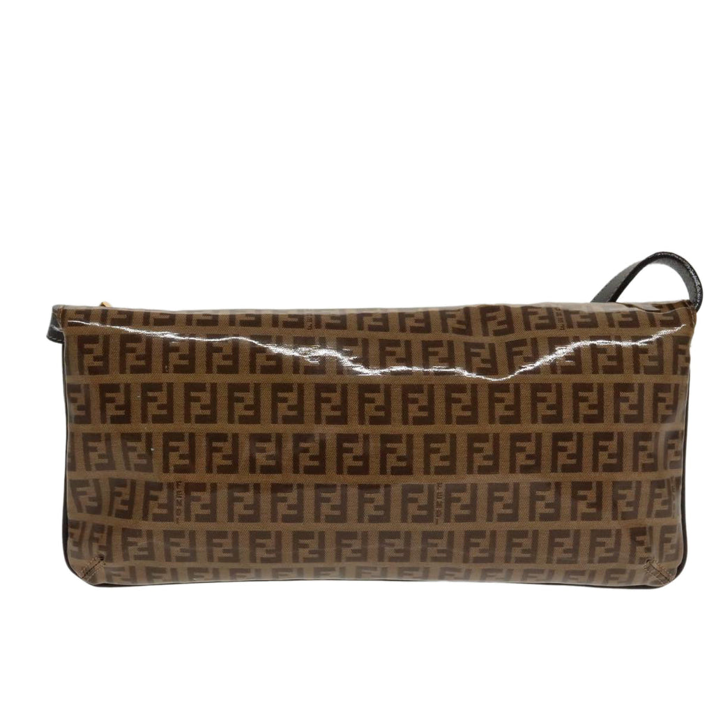 FENDI Zucchino Canvas Shoulder Bag Enamel Brown Gold 102279