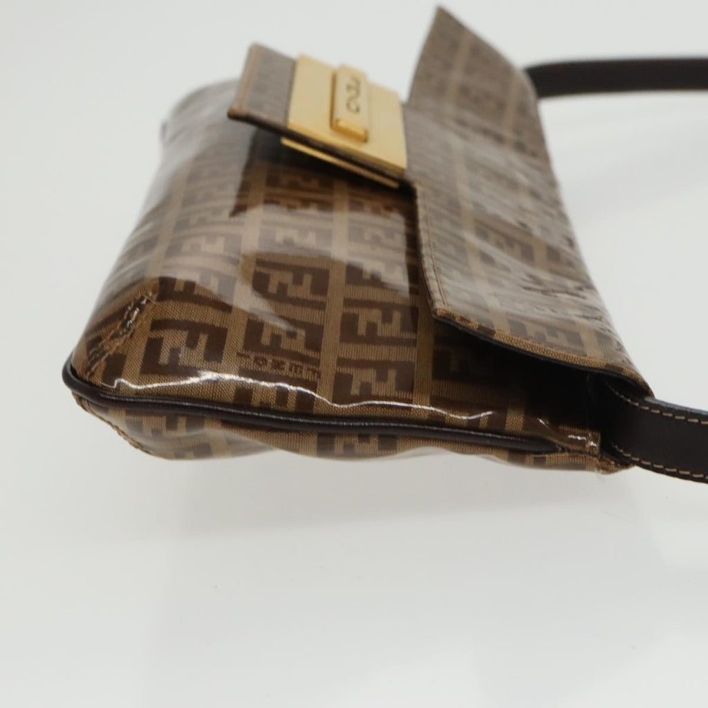 FENDI Zucchino Canvas Shoulder Bag Enamel Brown Gold 102279
