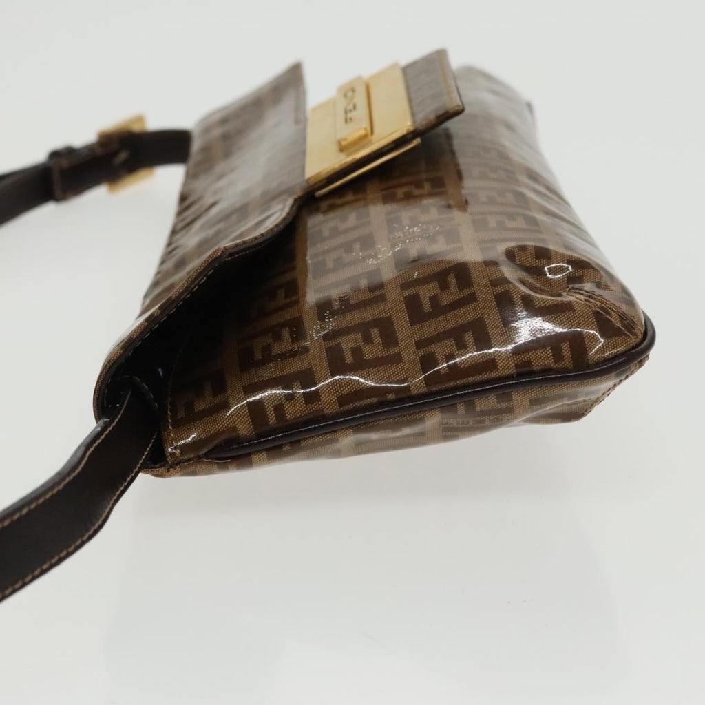 FENDI Zucchino Canvas Shoulder Bag Enamel Brown Gold 102279