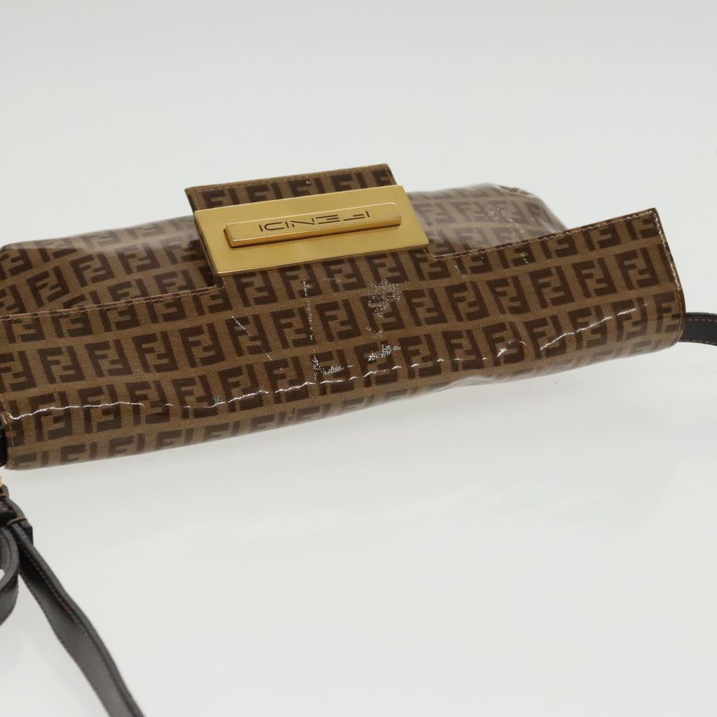 FENDI Zucchino Canvas Shoulder Bag Enamel Brown Gold 102279