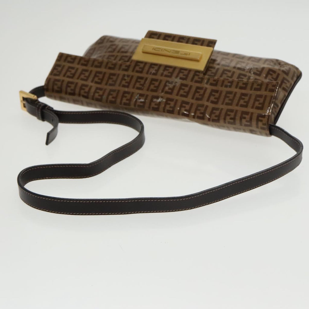 FENDI Zucchino Canvas Shoulder Bag Enamel Brown Gold 102279