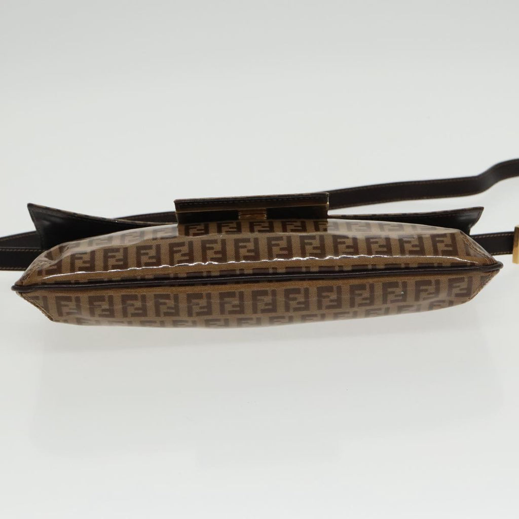 FENDI Zucchino Canvas Shoulder Bag Enamel Brown Gold 102279