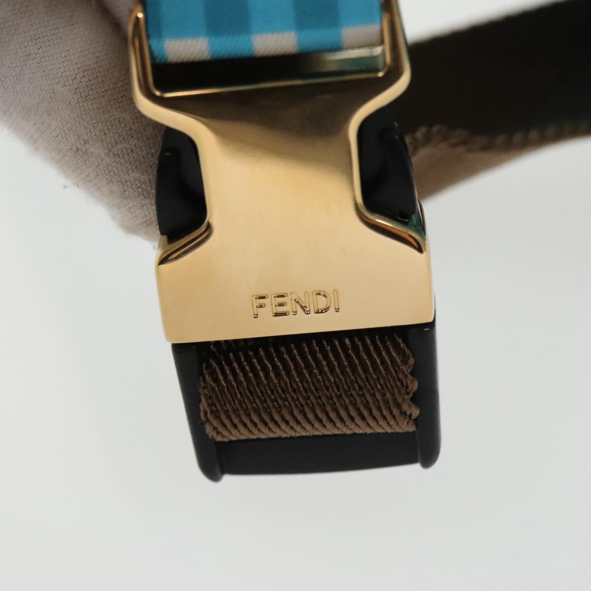 FENDI Mamma Baguette Shoulder Bag Nylon 2way Blue Gold 102291