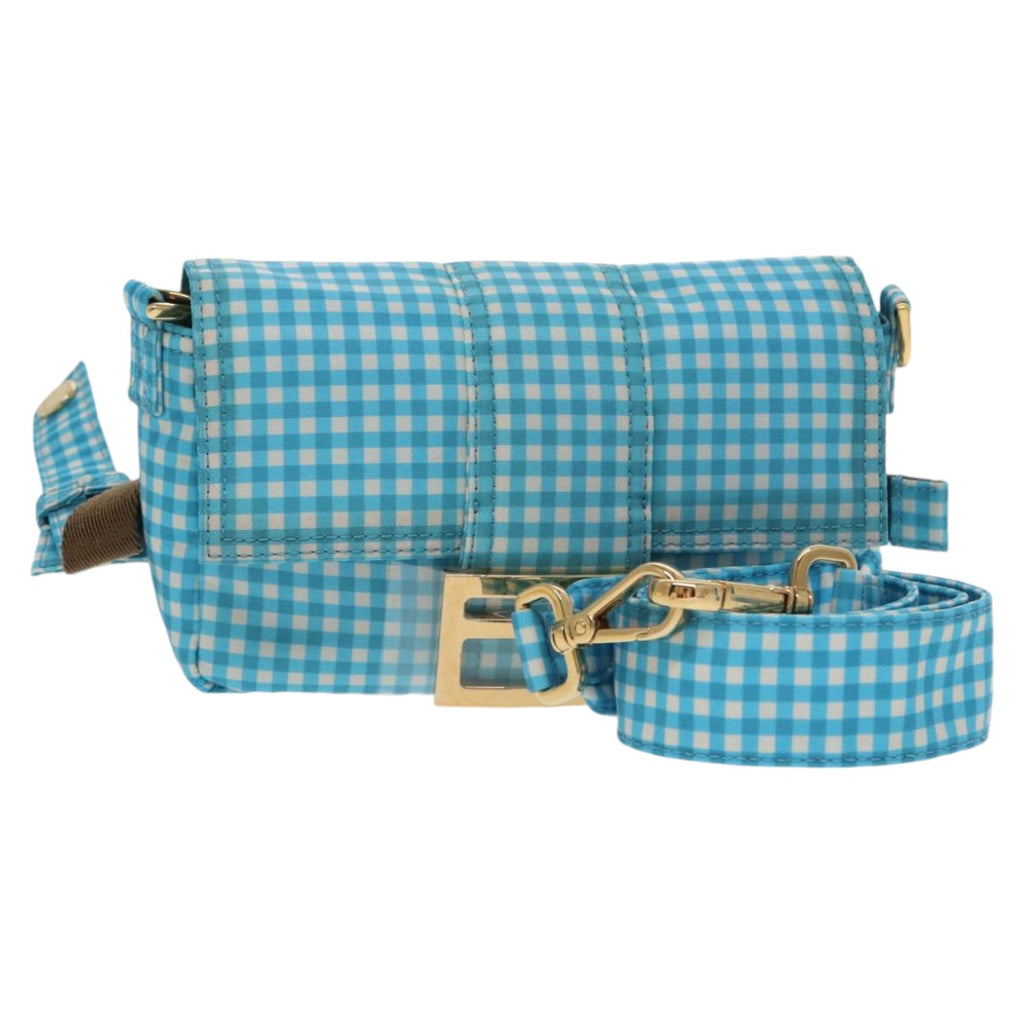 FENDI Mamma Baguette Shoulder Bag Nylon 2way Blue Gold 102291