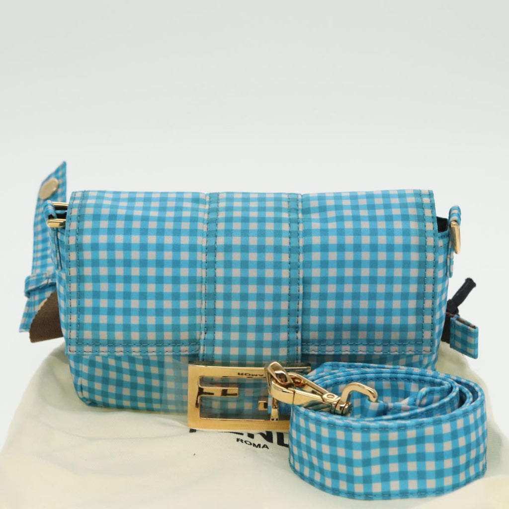 FENDI Mamma Baguette Shoulder Bag Nylon 2way Blue Gold 102291
