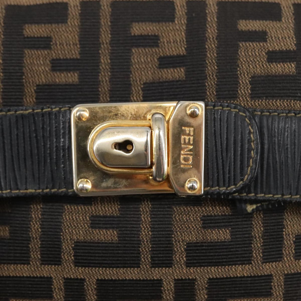 FENDI Zucca Canvas Vanity Pouch Brown Black gold 102333
