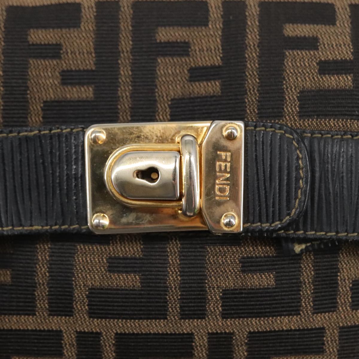 FENDI Zucca Canvas Vanity Pouch Brown Black gold 102333
