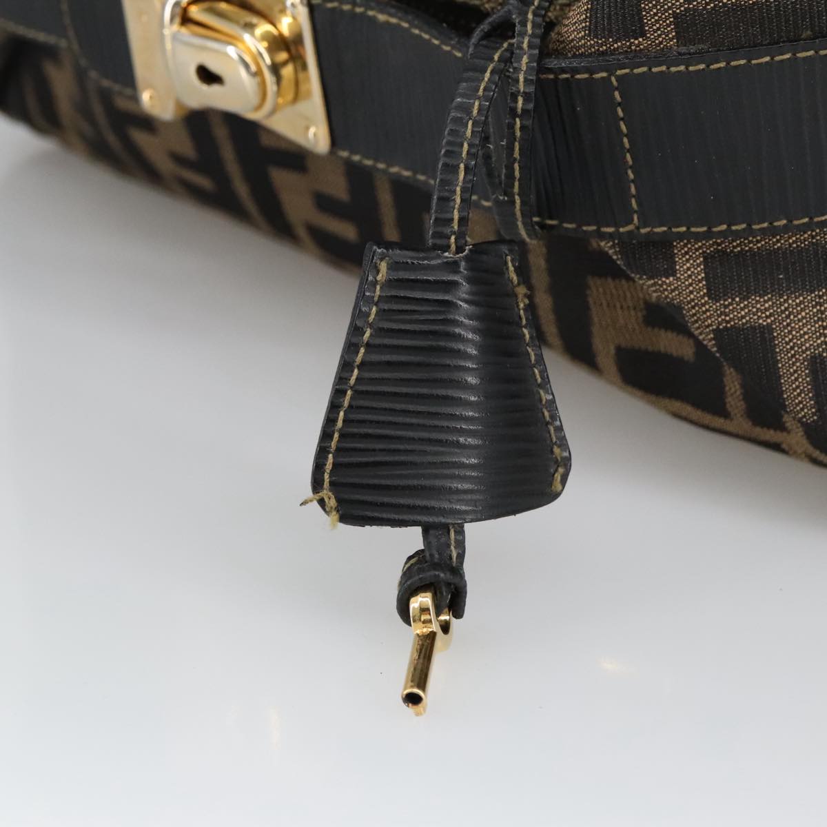 FENDI Zucca Canvas Vanity Pouch Brown Black gold 102333
