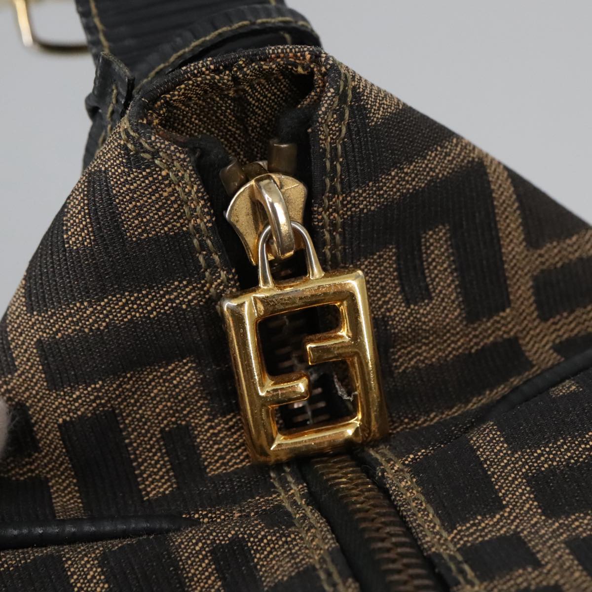 FENDI Zucca Canvas Vanity Pouch Brown Black gold 102333