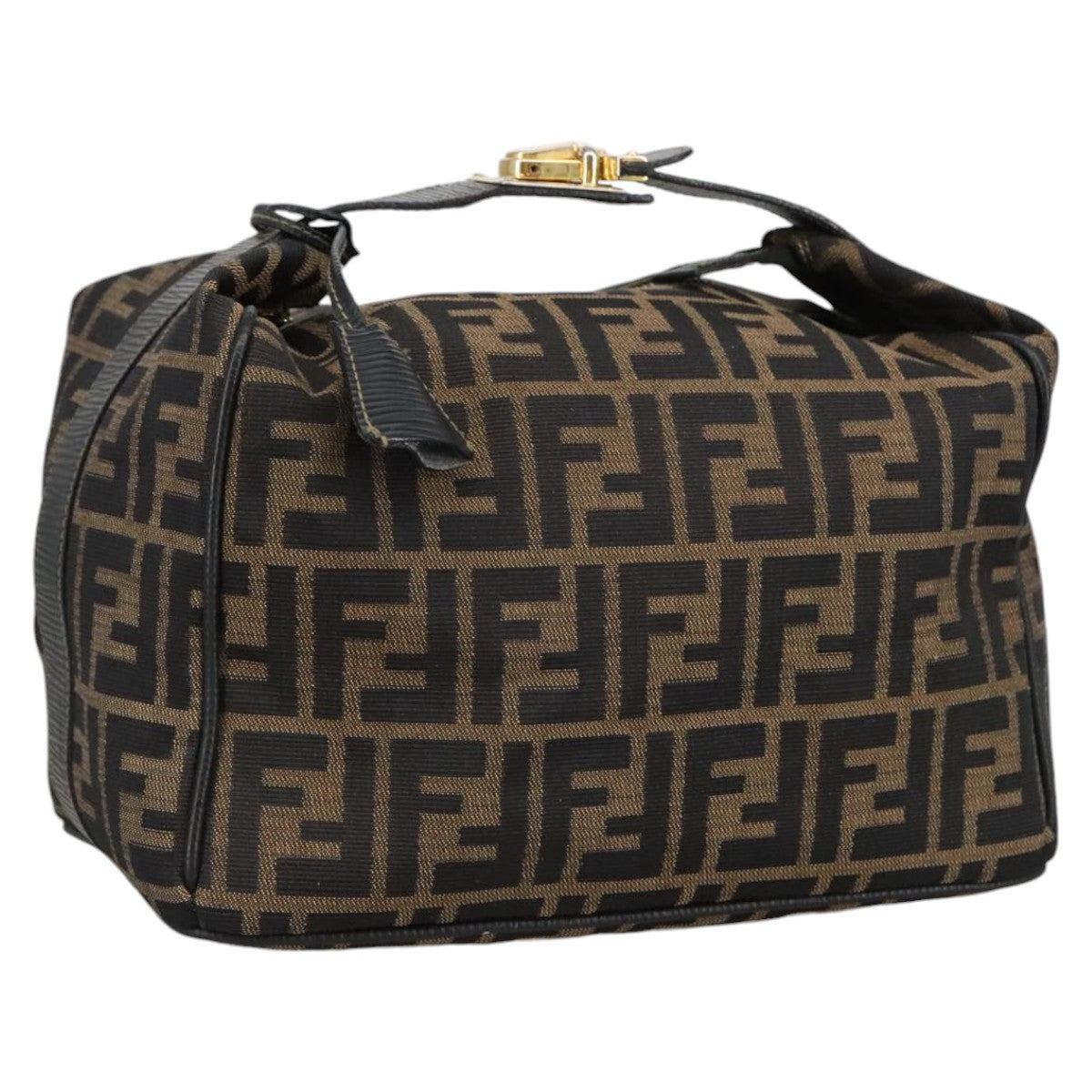FENDI Zucca Canvas Vanity Pouch Brown Black gold 102333