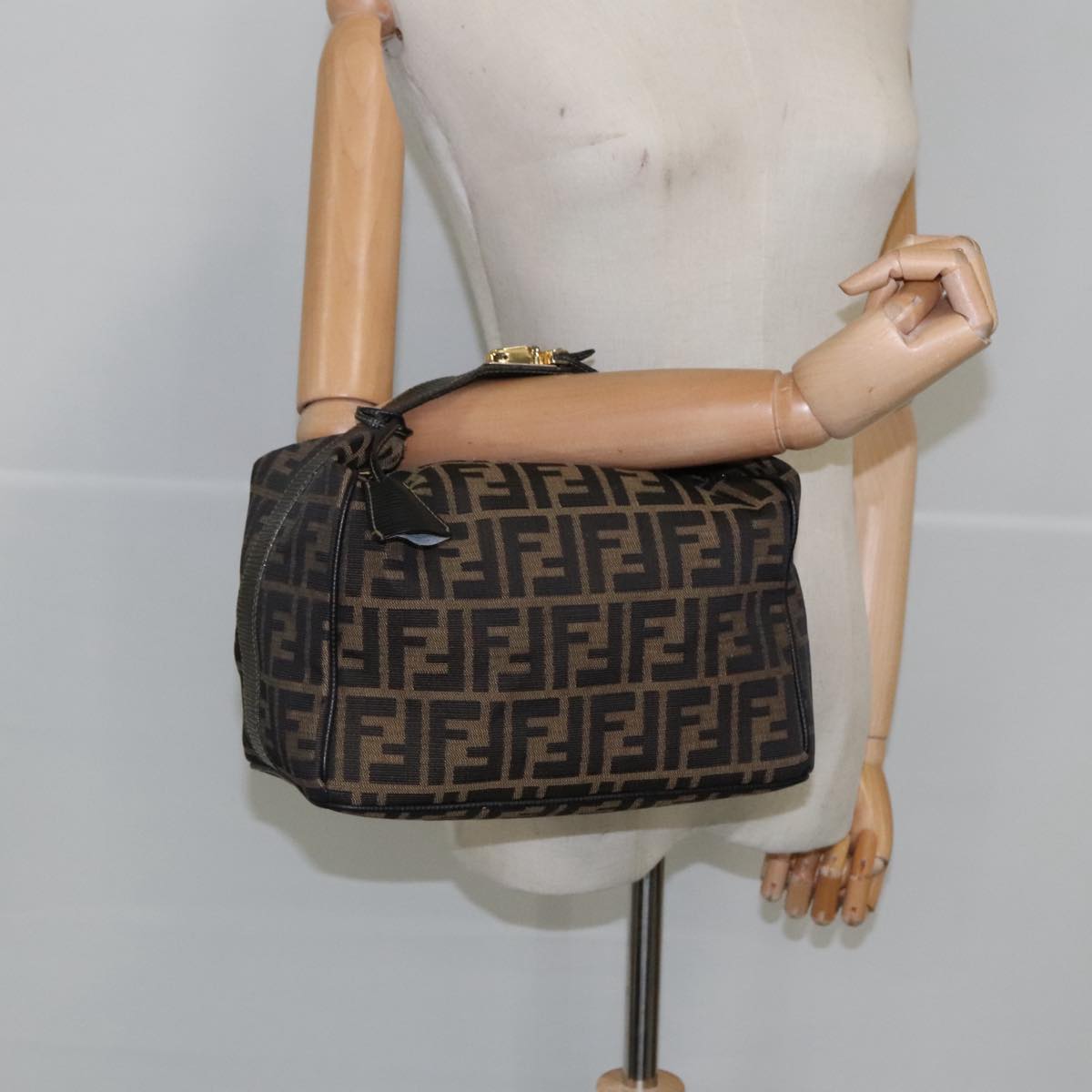 FENDI Zucca Canvas Vanity Pouch Brown Black gold 102333