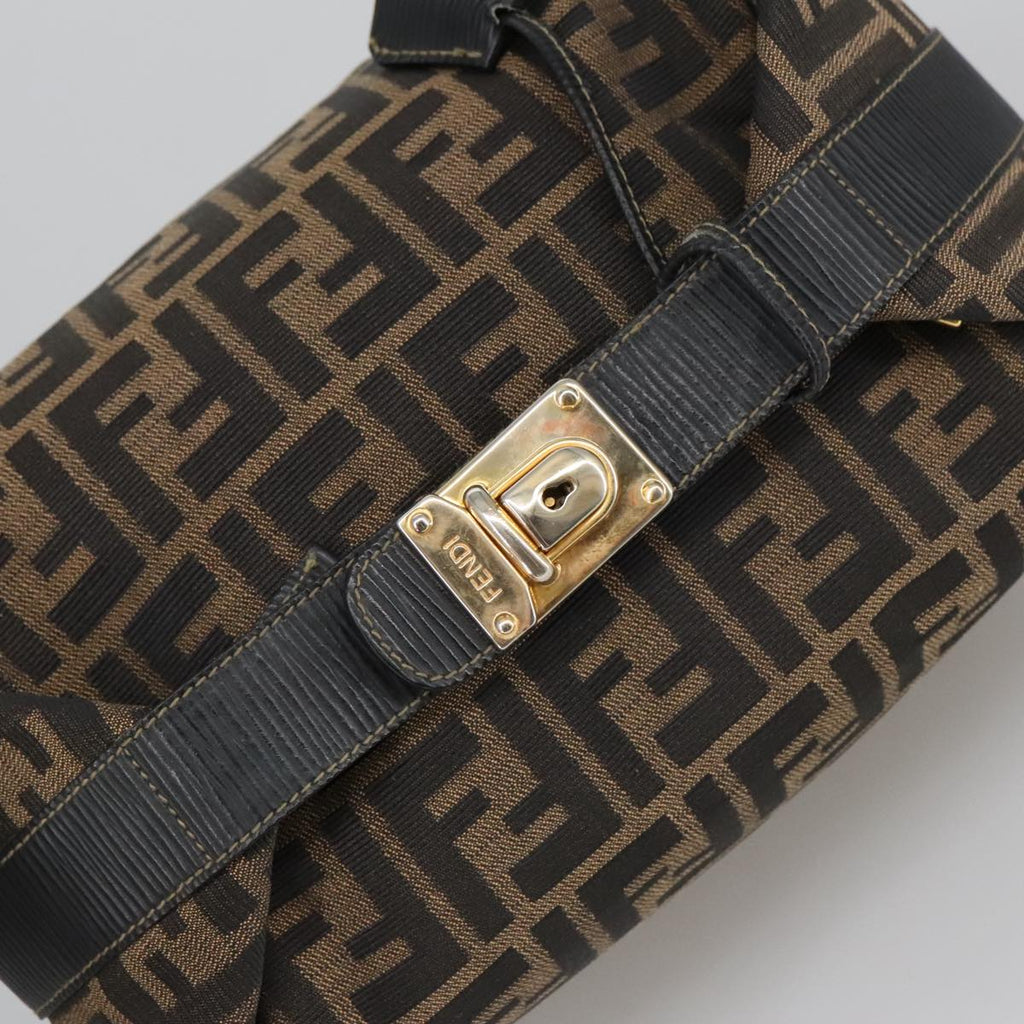 FENDI Zucca Canvas Vanity Pouch Brown Black gold 102333