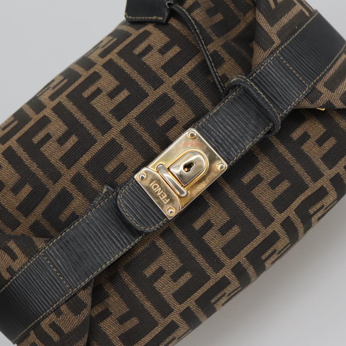 FENDI Zucca Canvas Vanity Pouch Brown Black gold 102333