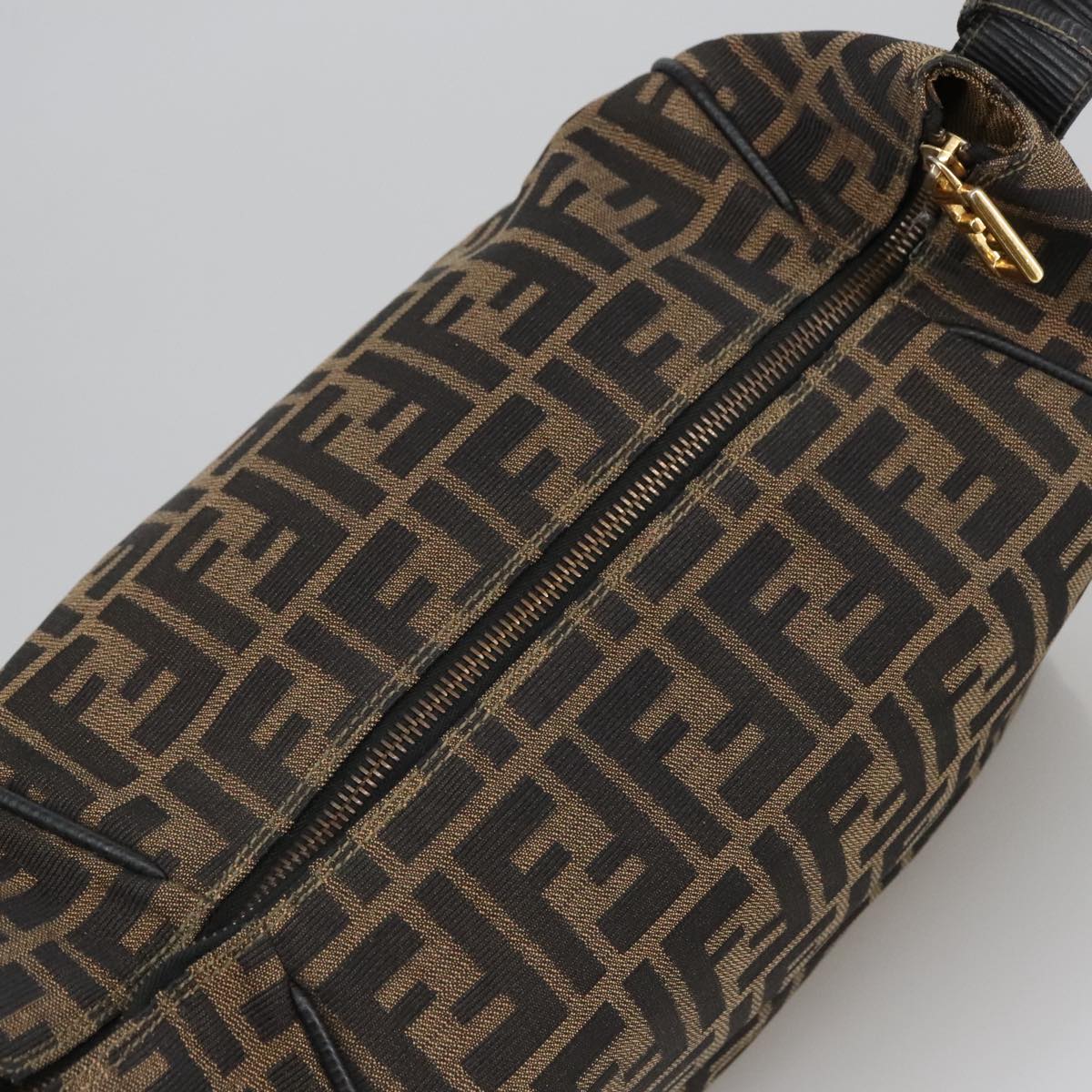 FENDI Zucca Canvas Vanity Pouch Brown Black gold 102333
