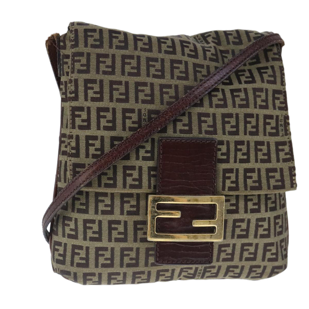 FENDI Zucchino Canvas Mamma Shoulder Bag Beige 102445