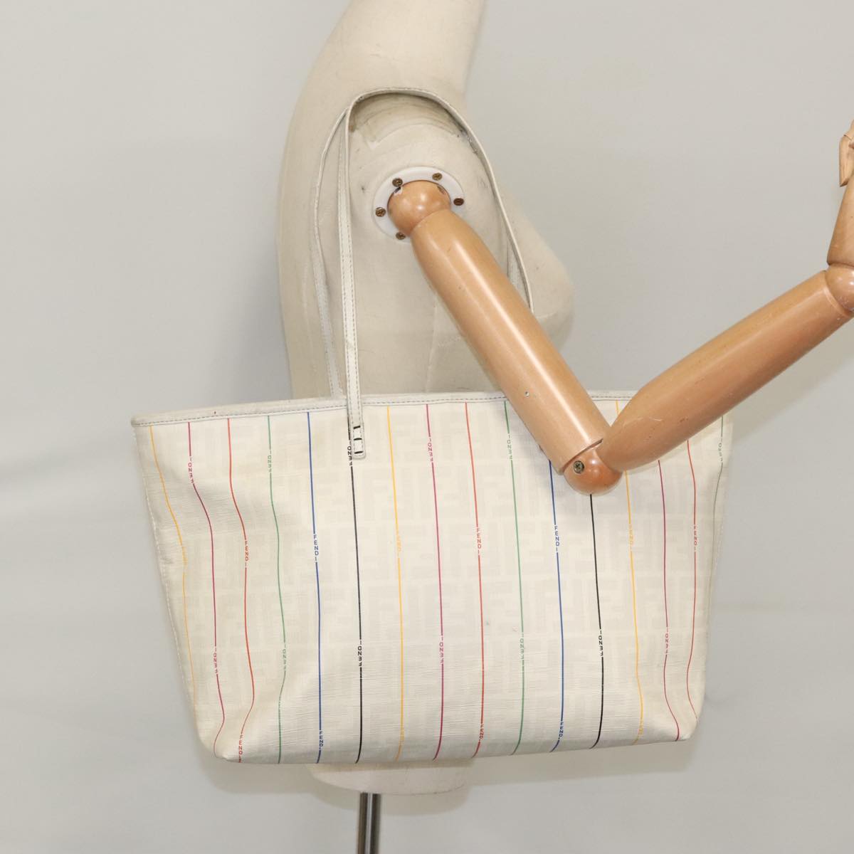 FENDI Zucca Canvas Tote Bag White Multicolor 102446