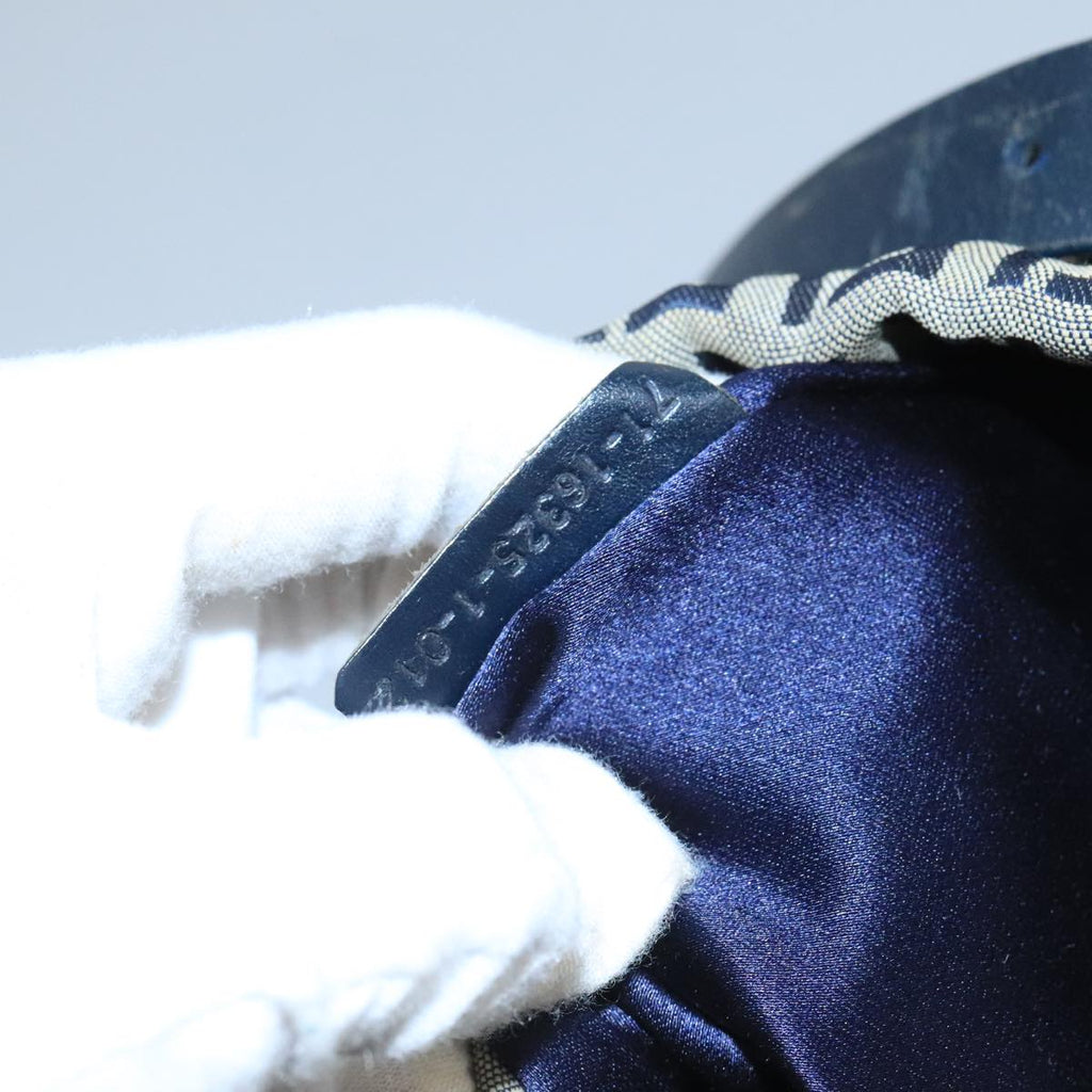 FENDI Zucchino Canvas Shoulder Bag Navy Silver 102520