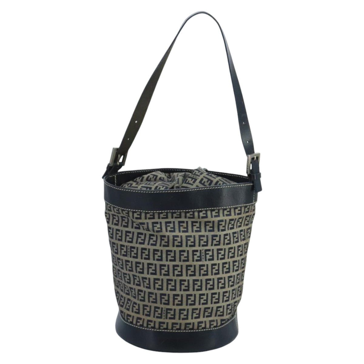 FENDI Zucchino Canvas Shoulder Bag Navy Silver 102520