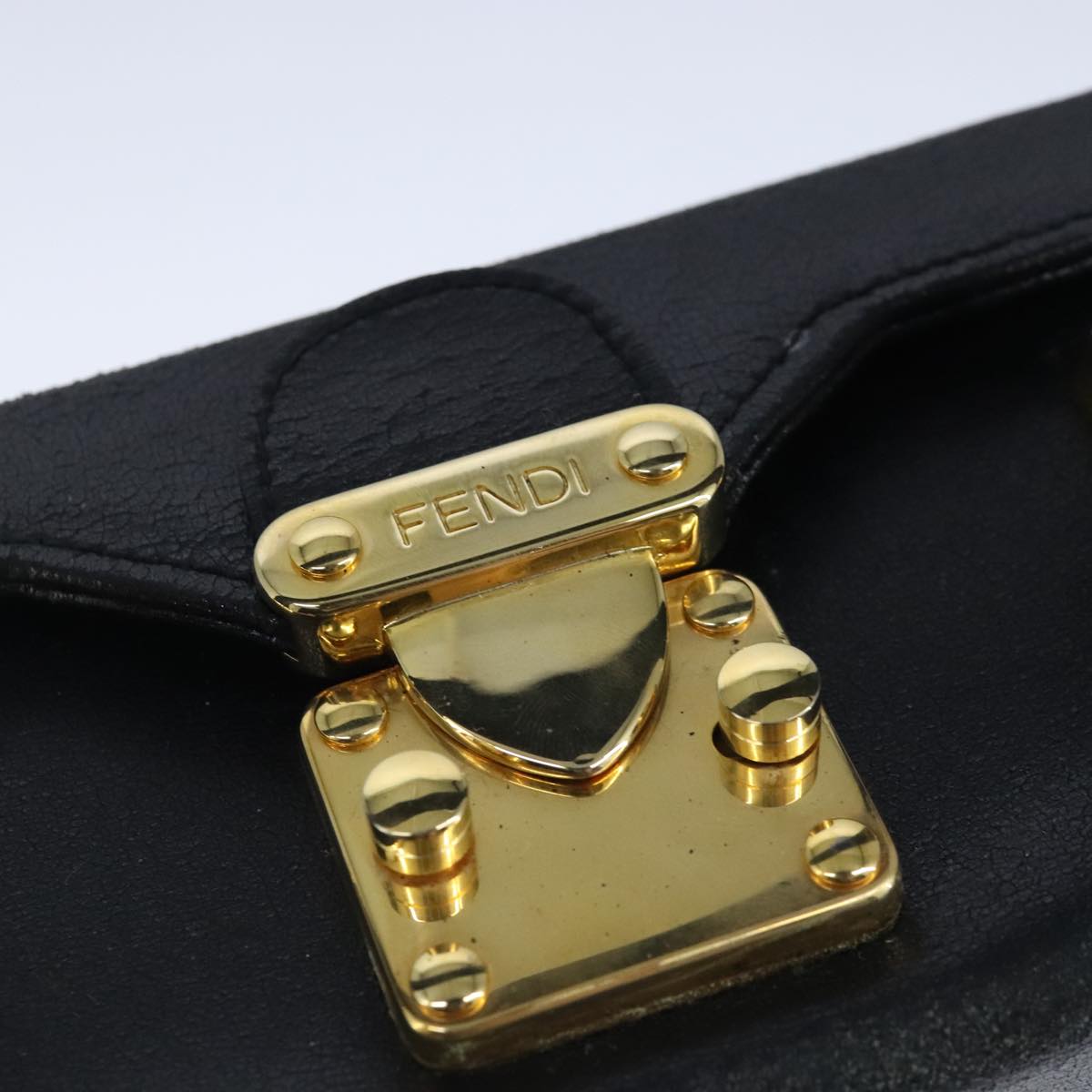 FENDI Hand Bag Leather 2way Black Gold 102531