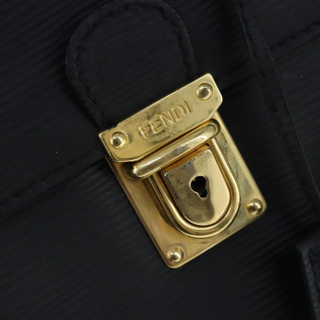FENDI Hand Bag Leather Black Gold 102605
