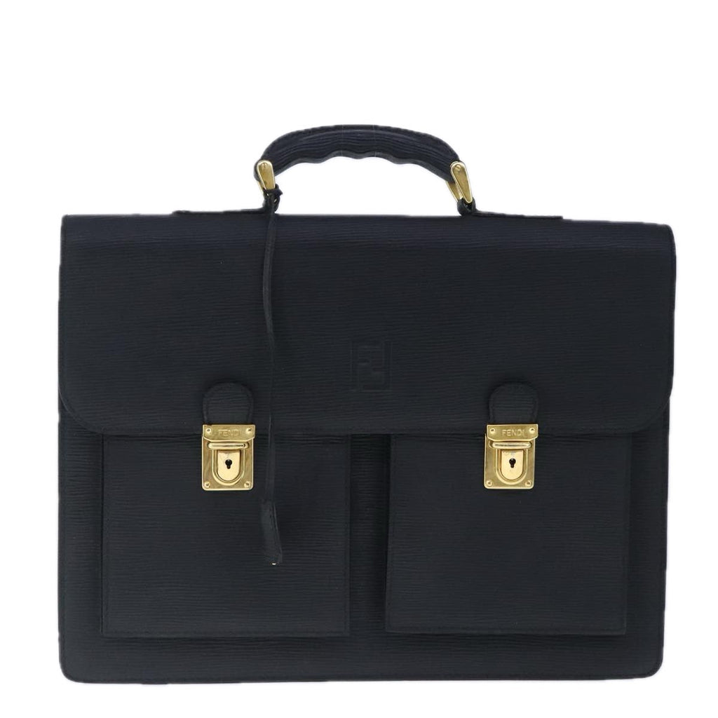 FENDI Hand Bag Leather Black Gold 102605