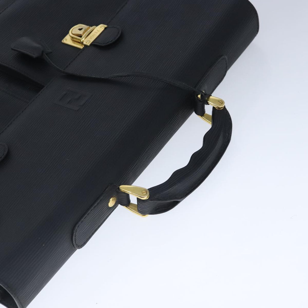 FENDI Hand Bag Leather Black Gold 102605