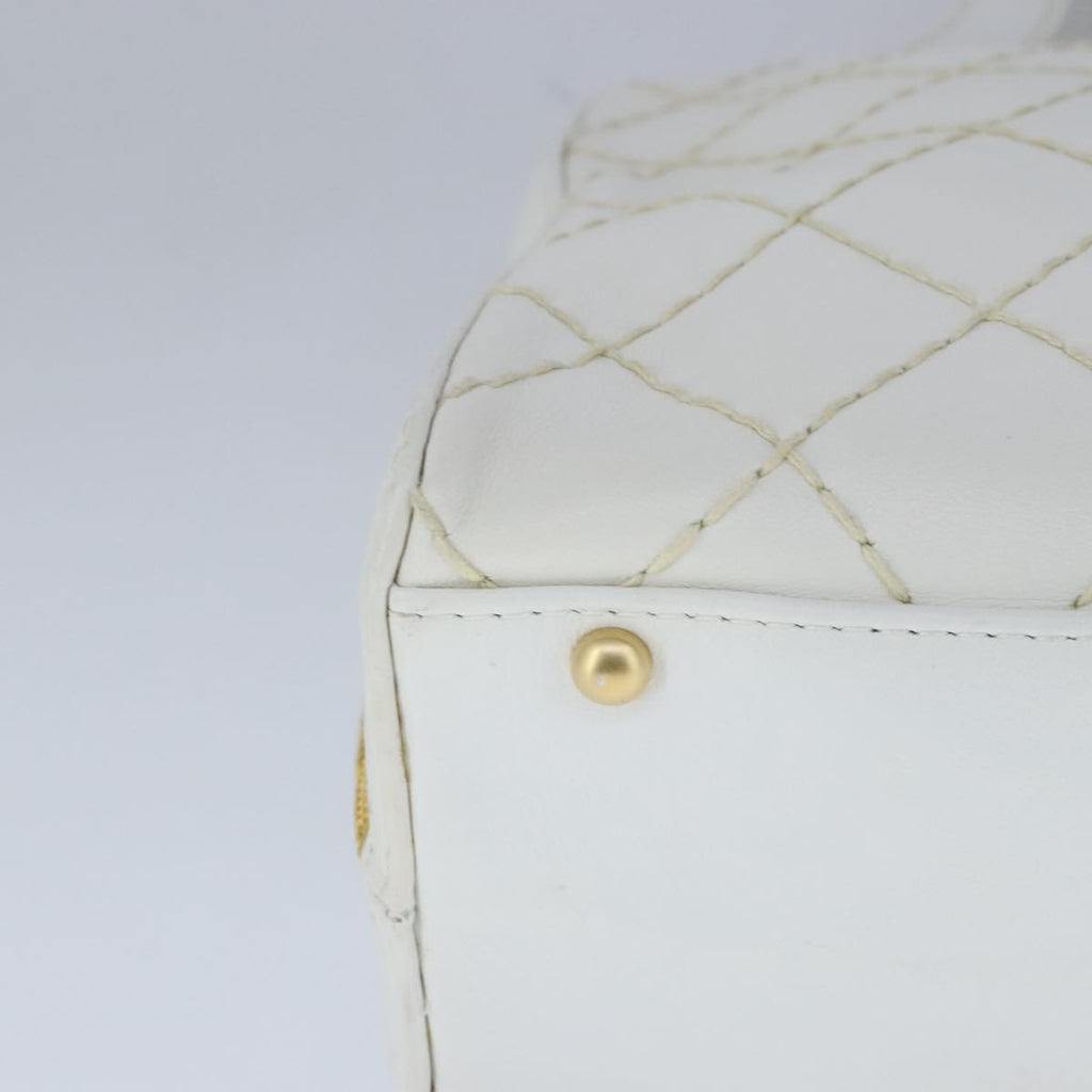 CHANEL Matelasse Wild Stitch Hand Bag Leather White Gold CC 102622