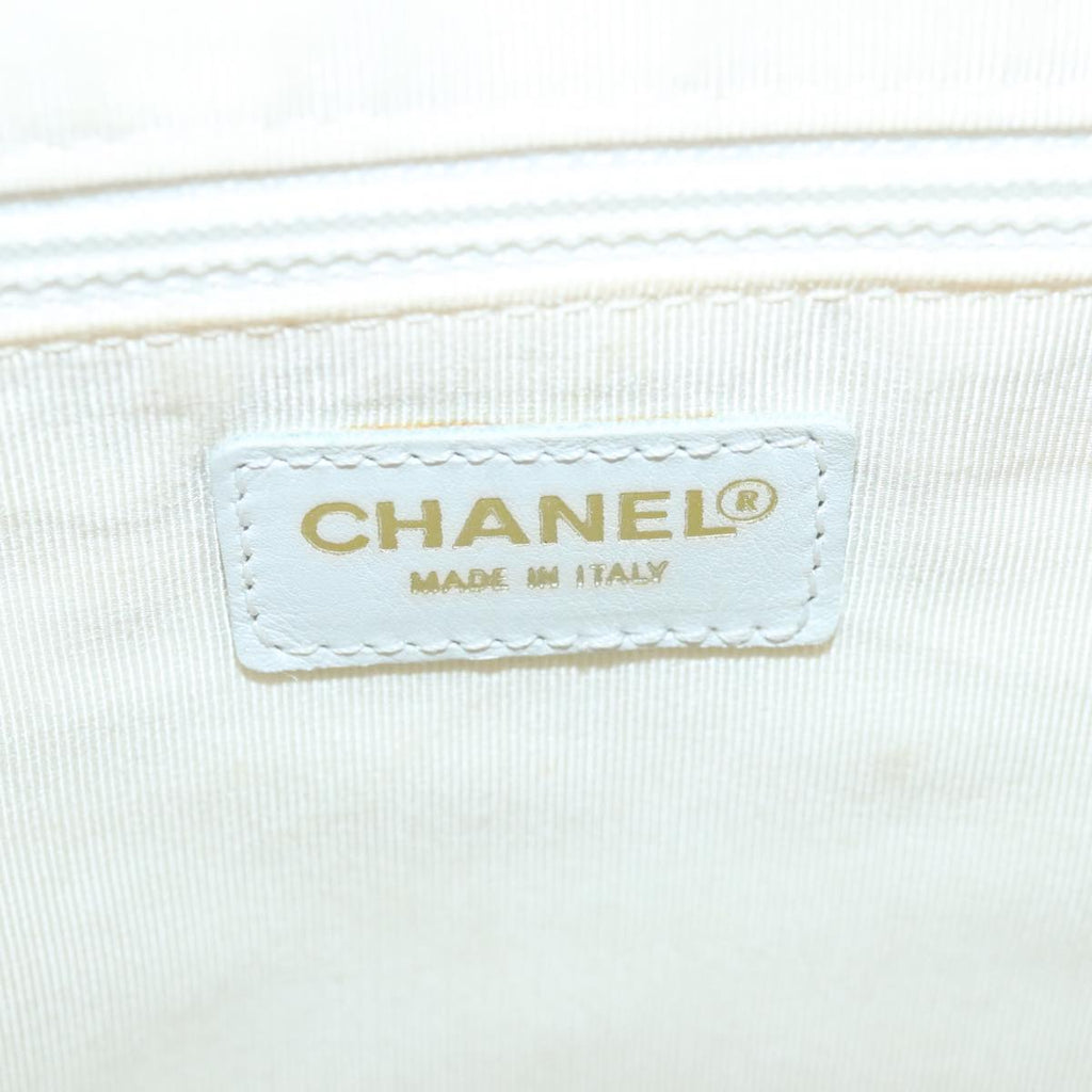 CHANEL Matelasse Wild Stitch Hand Bag Leather White Gold CC 102622