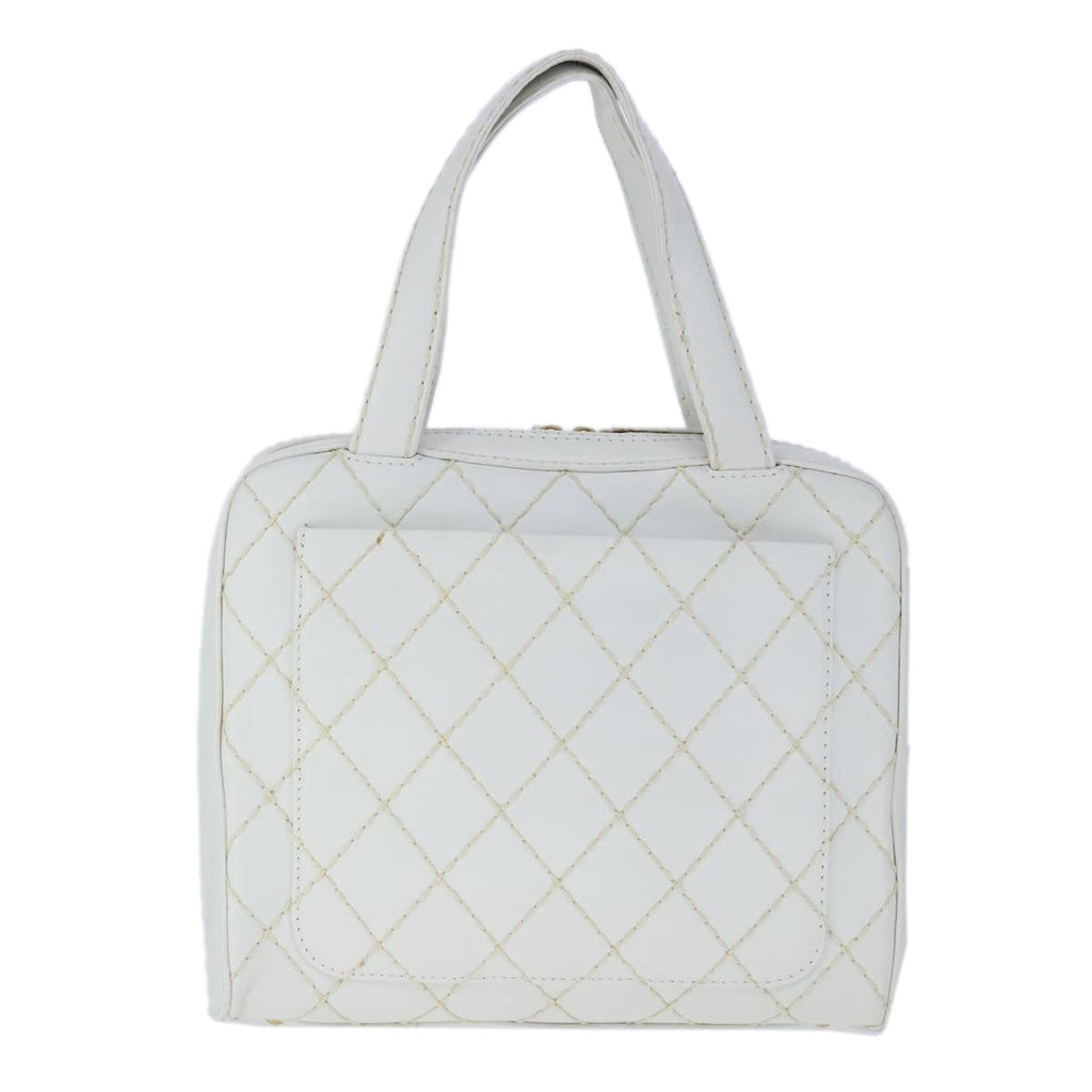 CHANEL Matelasse Wild Stitch Hand Bag Leather White Gold CC 102622