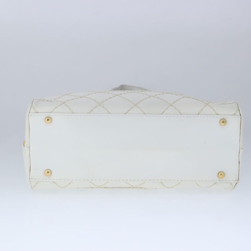 CHANEL Matelasse Wild Stitch Hand Bag Leather White Gold CC 102622