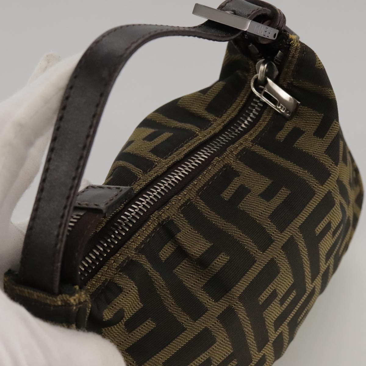 FENDI Zucca Canvas Hand Bag Brown Black 102655