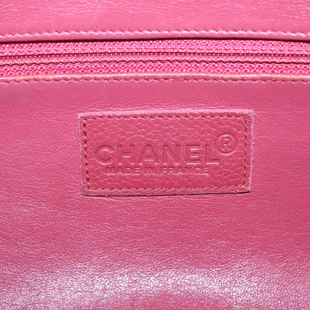 CHANEL Boston Bag Leather Red Silver CC 102690