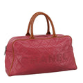 CHANEL Boston Bag Leather Red Silver CC 102690