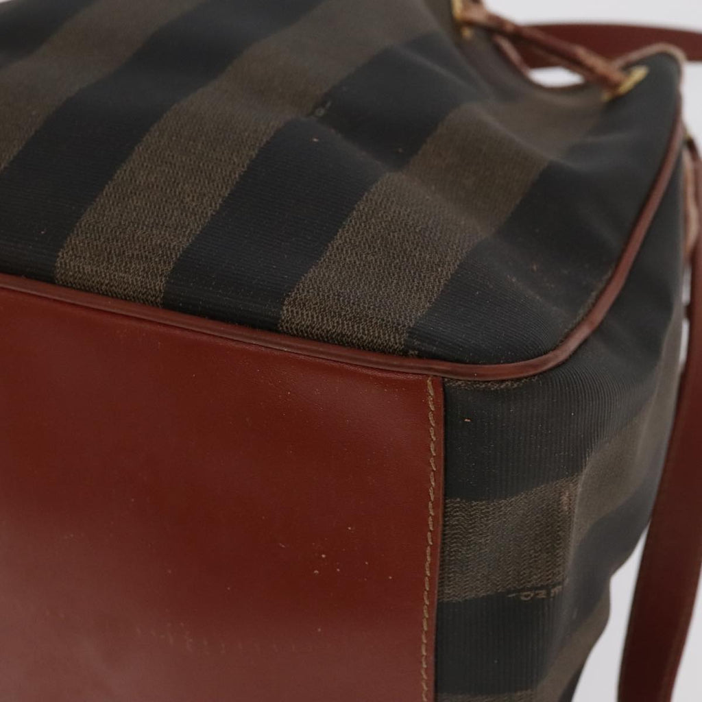 FENDI Pecan Canvas Shoulder Bag Brown Black Gold 102701
