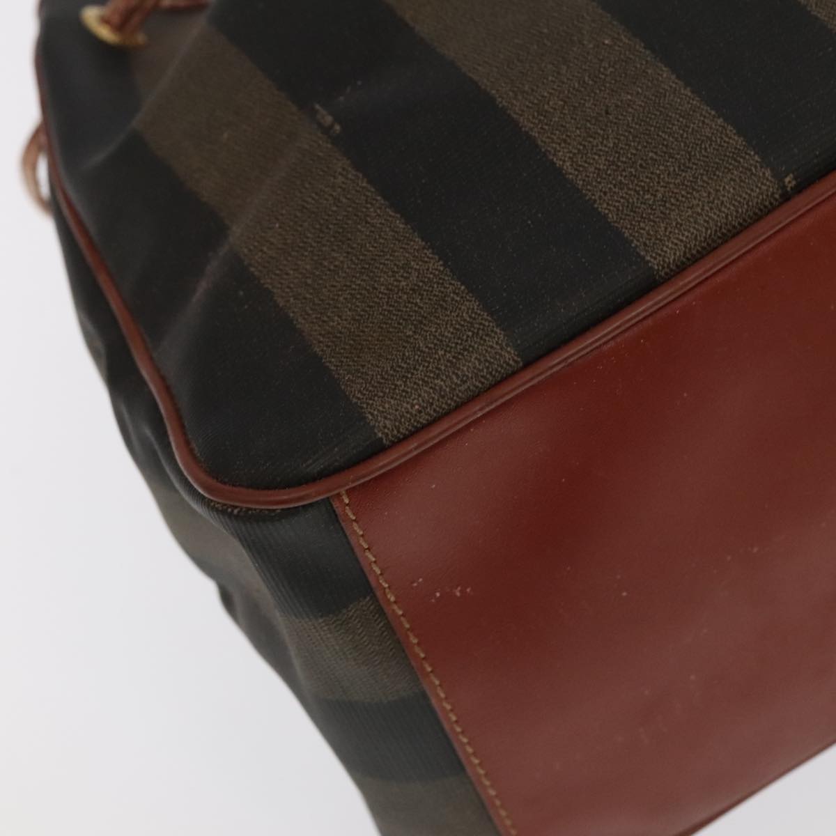 FENDI Pecan Canvas Shoulder Bag Brown Black Gold 102701