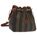 FENDI Pecan Canvas Shoulder Bag Brown Black Gold 102701